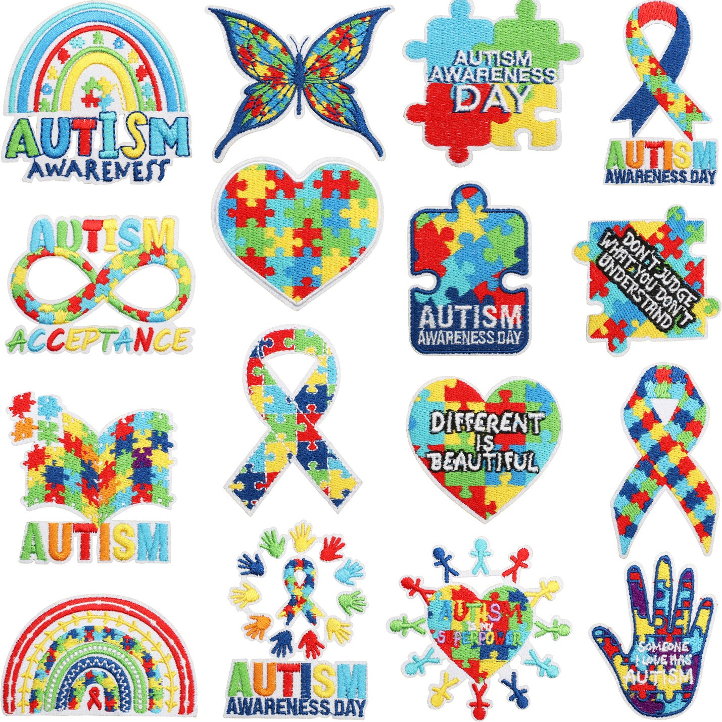 Wholesale Trendy Autism Awareness Embroidered Iron On Patches Butterfly Heart Design Clothing Accessory
