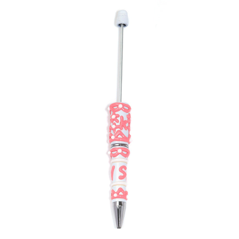 Wholesale 5pcs/pack Creative DIY Hand-Painted Beaded Pen Heavy Craft Painted Cream Cute Ballpoint Pen Multi-Color Rotating Ballpoint Pen