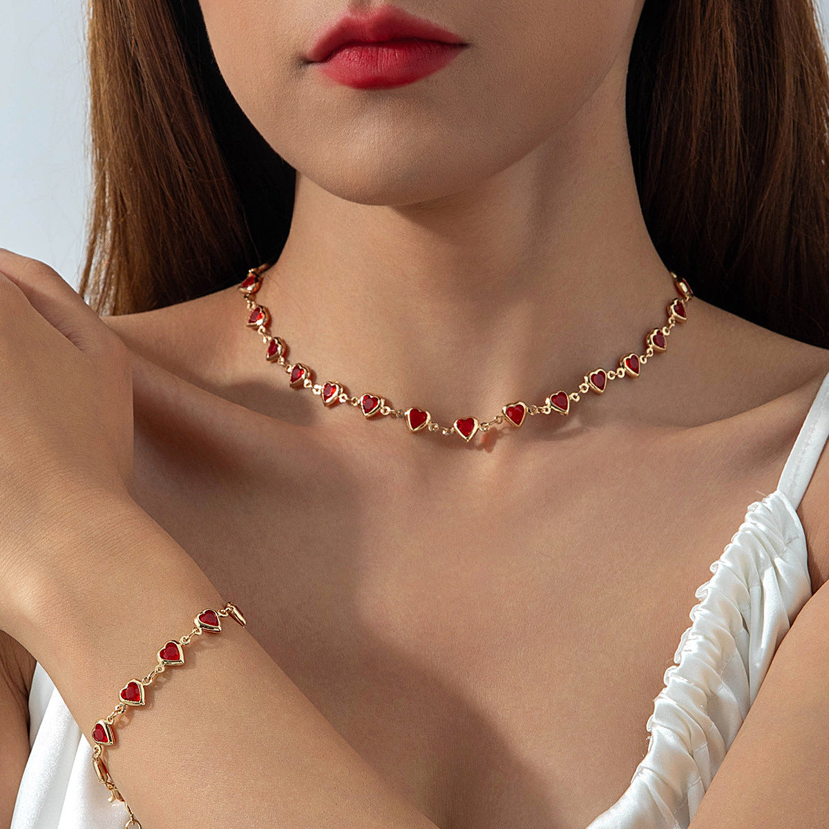 Wholesale Valentine's Day red heart-shaped choker necklace