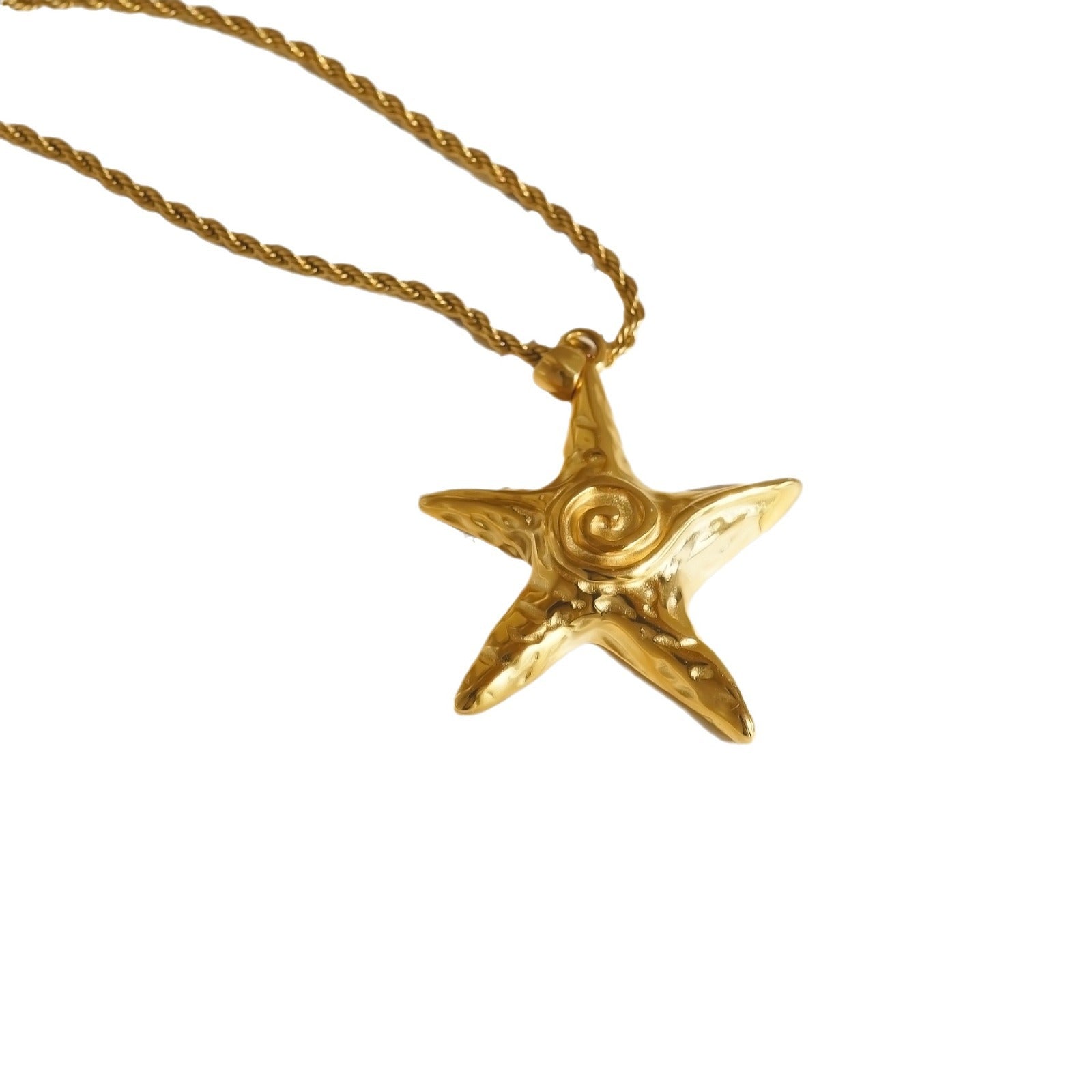 Wholesale 18k gold-plated titanium steel starfish beach necklace earrings set