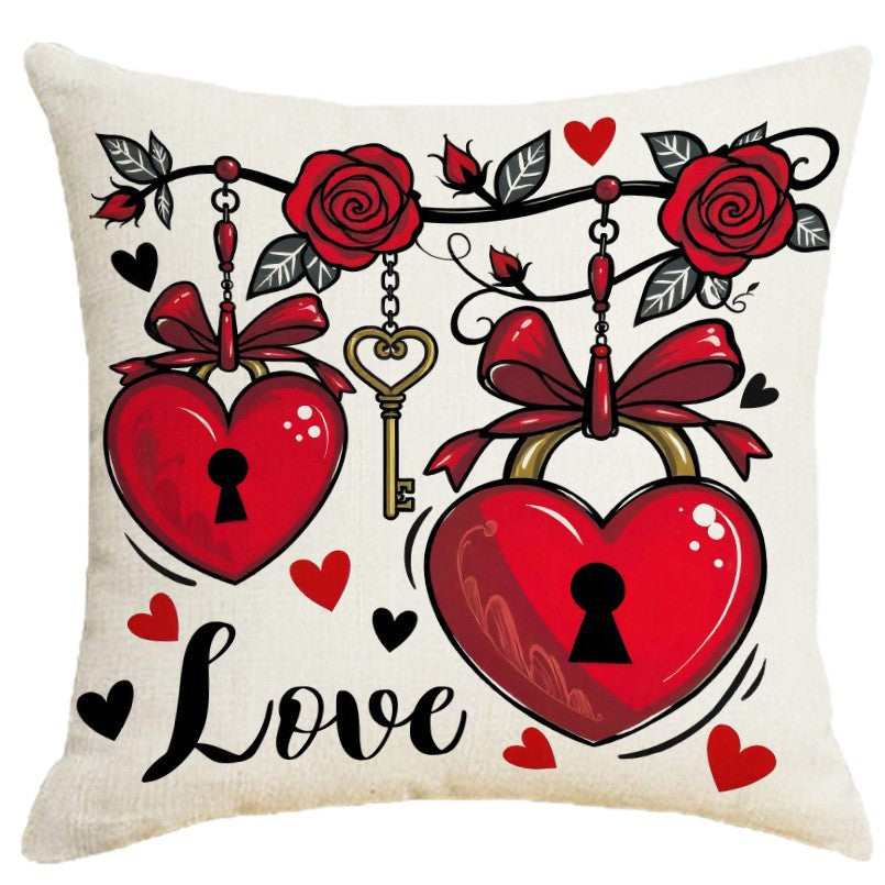 Wholesale Valentine' s Day Set Pillowcase  Imitation linen Heart Bedside Cushion