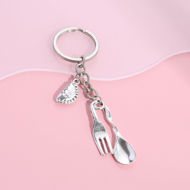 Wholesale 10PCS Crown Knife, Fork and Spoon Retro Metal Keychain