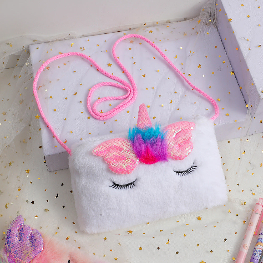 Wholesale Unicorn Square Squinting Plush Crossbody Girls Coin Purse