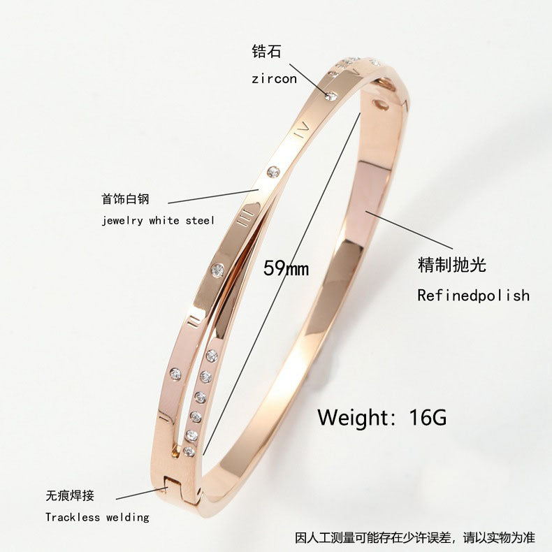 Wholesale 18k Rose Gold Roman Numerals Bracelet Women's Light Luxury Simple Titanium Steel Bracelet Tanabata Valentine's Day Gift for Girlfriend