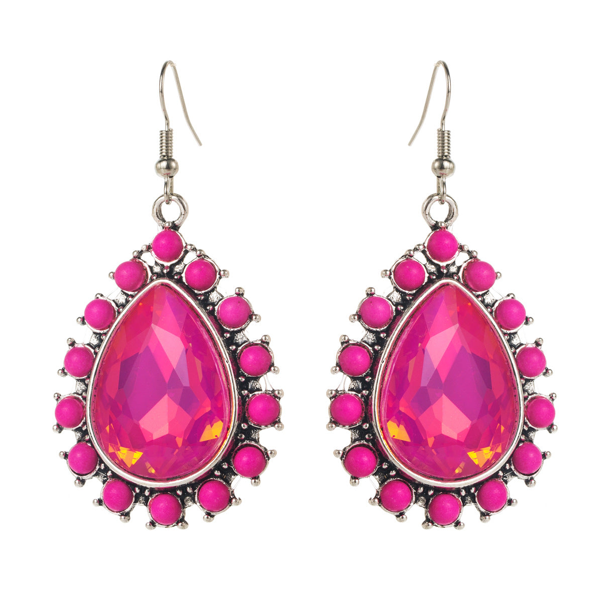 Wholesale Diamond Teardrop Pendant Inlaid Turquoise Vintage Earrings