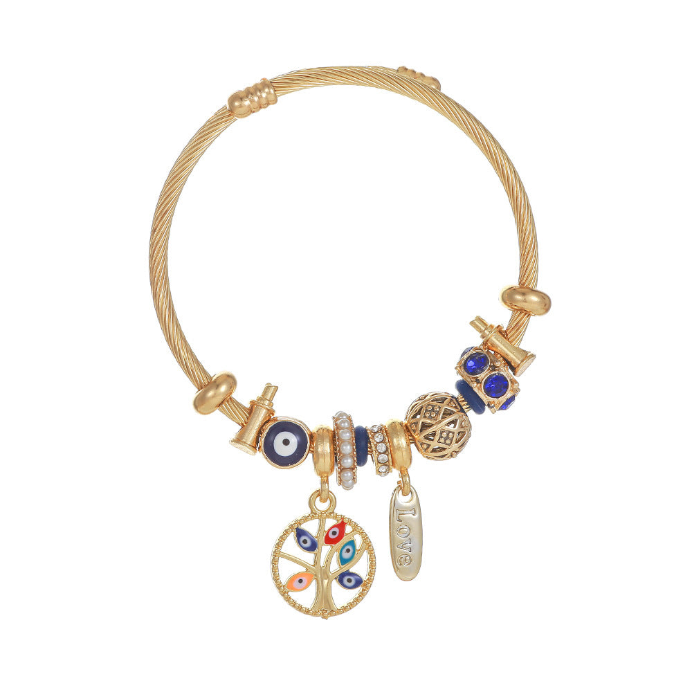 Wholesale Devil's Eye Tree of Life Stainless Steel Open Bracelet