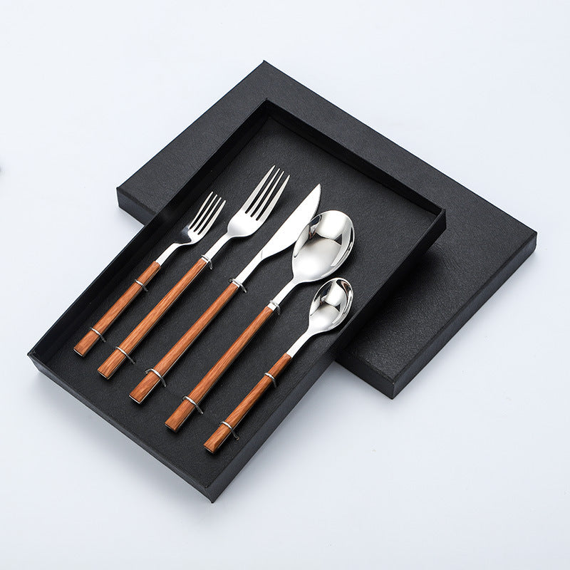 Wholesale 430 Stainless Steel Imitation Wood Grain Clip Handle Knife and Fork Spoon