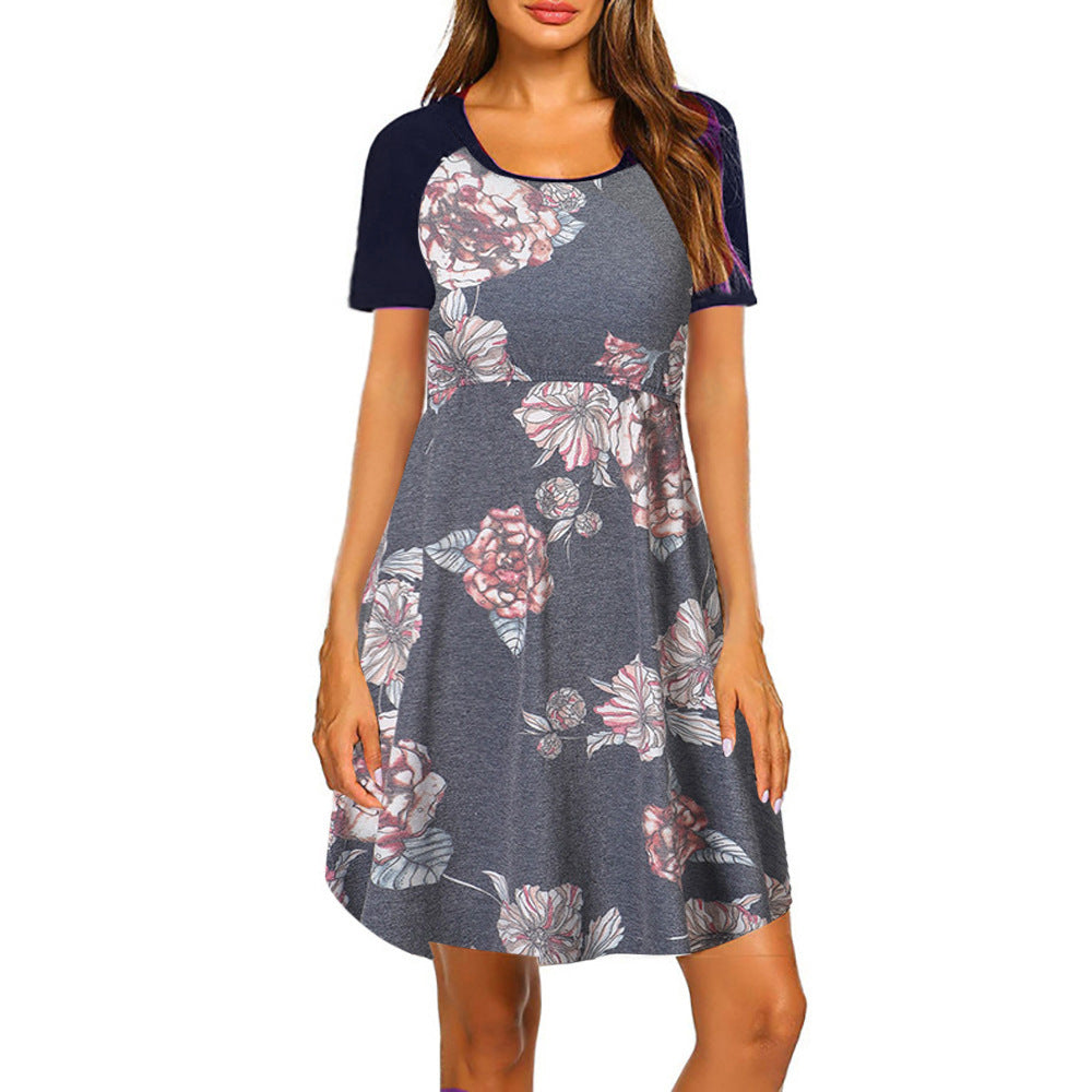 Wholesale Short Sleeve Round Neck Maternity Nursing Dress Home Wear