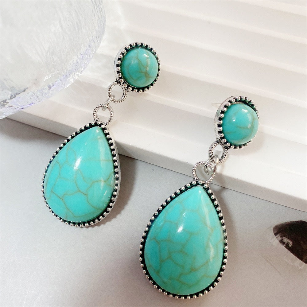 Wholesale Ethnic Style Turquoise Drop Earrings Retro Vintage Zinc Alloy Jewelry Gift