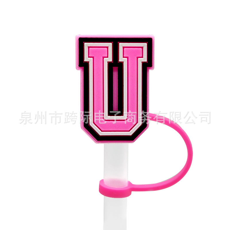 Wholesale 10MM Pink English Letter DIY Decoration Accessories Straw Sleeve Silicone Dust Plug