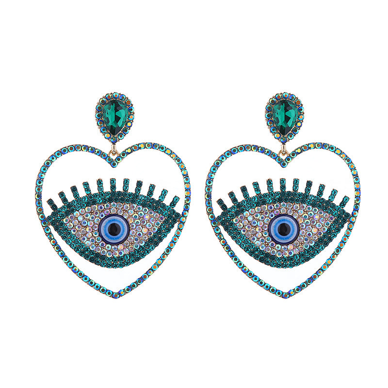 Wholesale Fashion Diamond Heart Evil Eye Exaggerated Earrings
