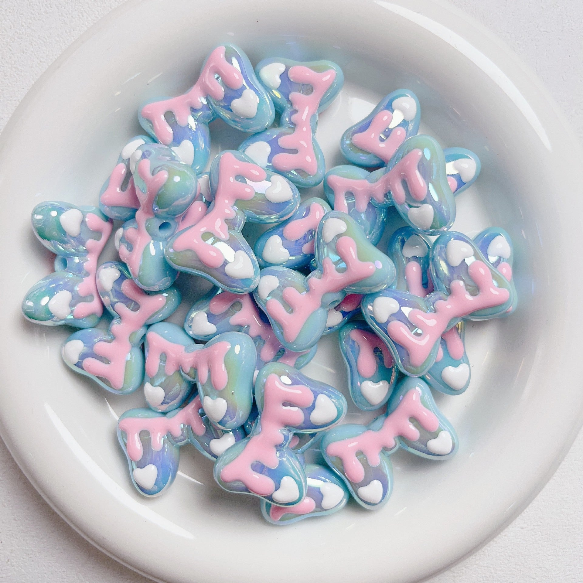 Wholesale Acrylic Hand Painted Bow Love Beads