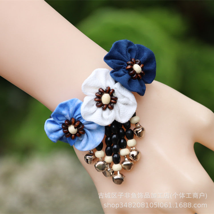 Wholesale Ethnic Style Tie-dye Hand-sewn Fabric Blue Dyed Blue Cloth Bracelet Jewelry