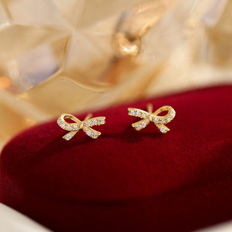 Wholesale 925 Sterling Silver Zircon Bow Earrings