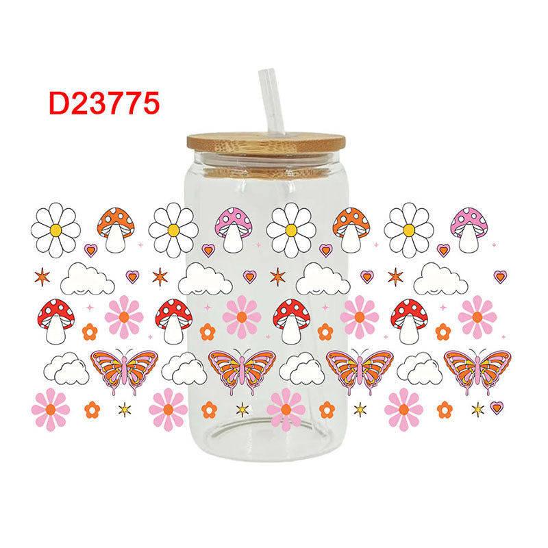 Wholesale Colorful flowers and leaves 16oz Cup UV DTF Wraps