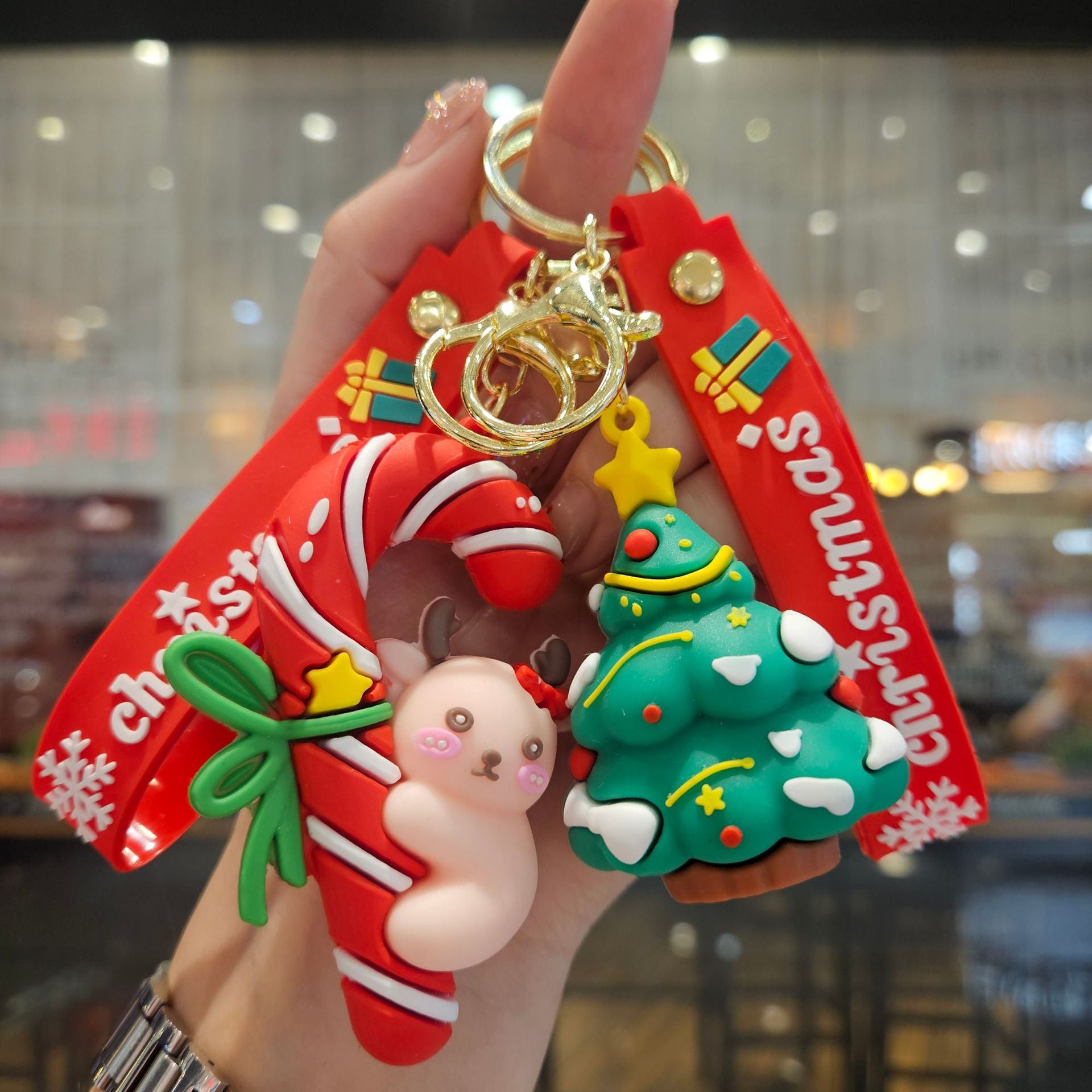 Wholesale Santa Claus crutches reindeer Christmas tree Cute Keychain