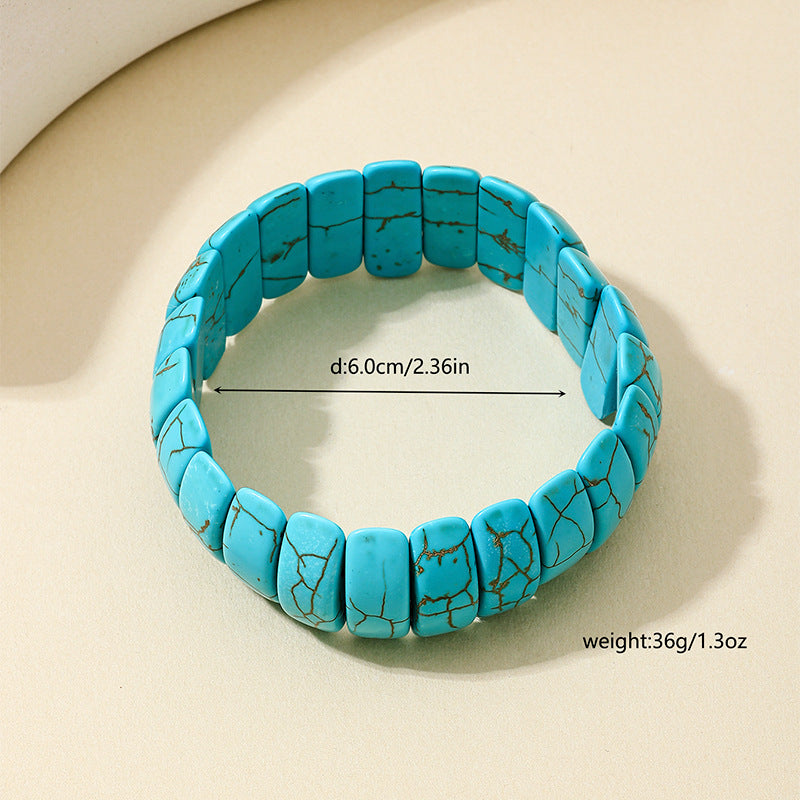 Wholesale Fashion Retro Bohemian Style Wide Textured Turquoise Bracelet