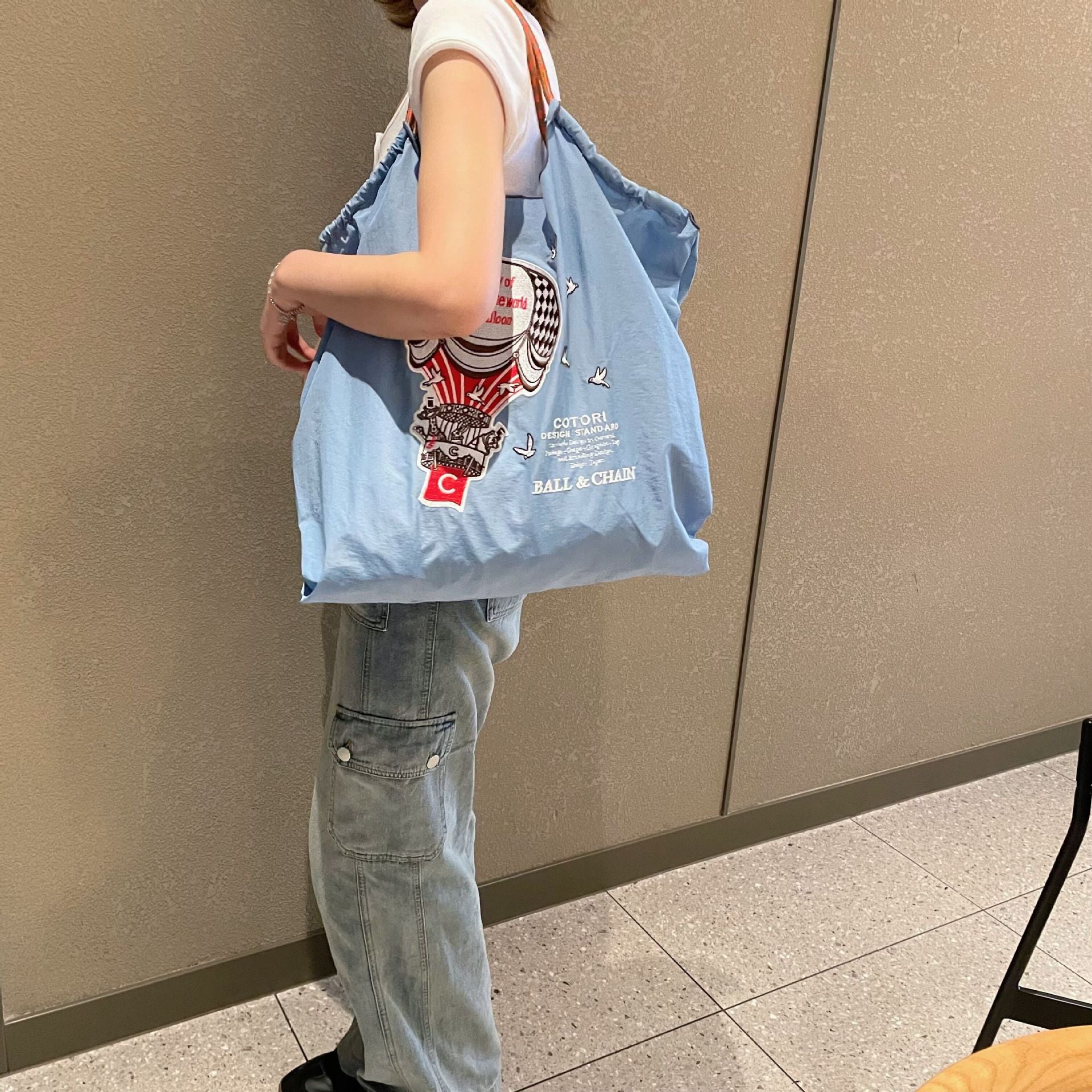 Wholesale Nylon Hot Air Balloon Embroidery Eco-Friendly Cloth Bag Single Shoulder Handbag