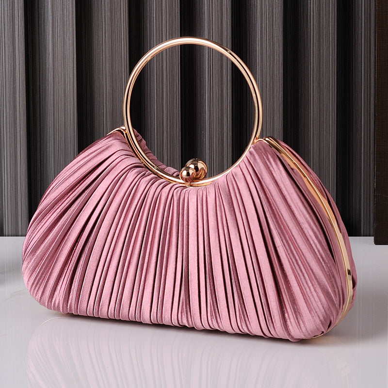 Wholesale Fashion Apricot Pleated Temperament Circular Clutch Handbag
