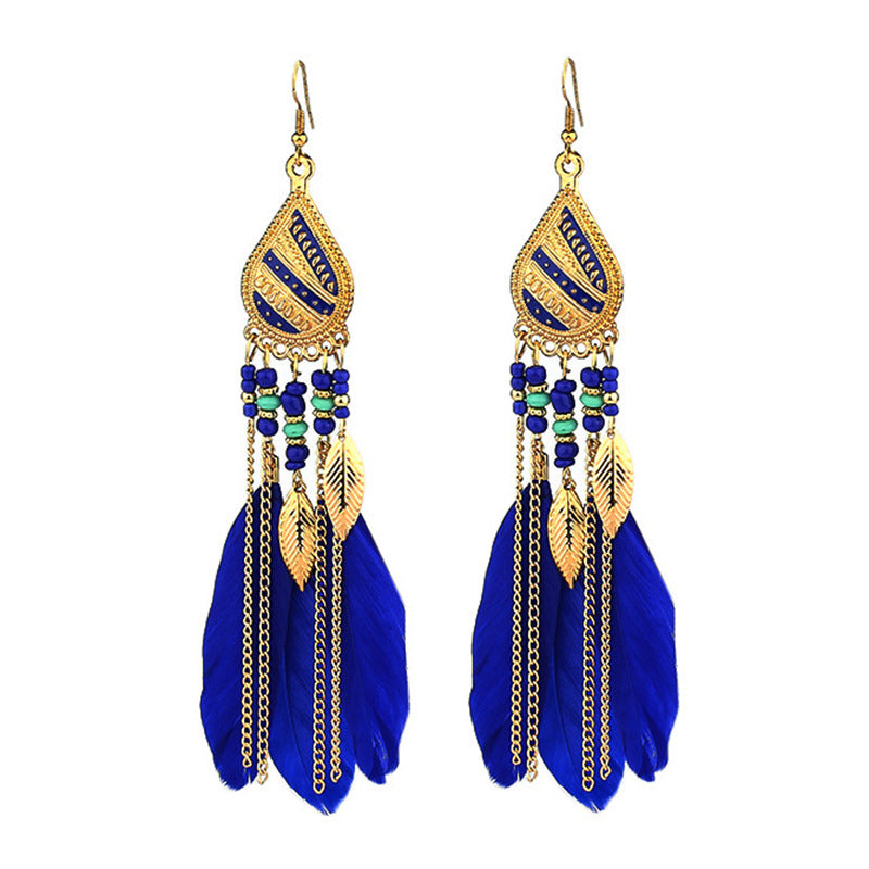 Wholesale Feather Bohemian Long Tassel Earrings