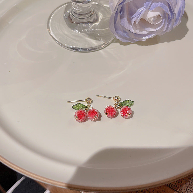 Wholesale S925 Silver Needle Small Fresh Sugar Bead Cherry Earrings