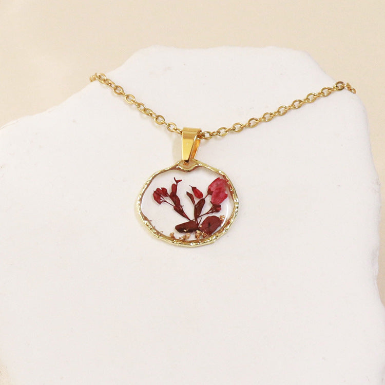 Wholesale 6pcs Creative Colorful Real Flower Handmade Dripping Glue Necklace