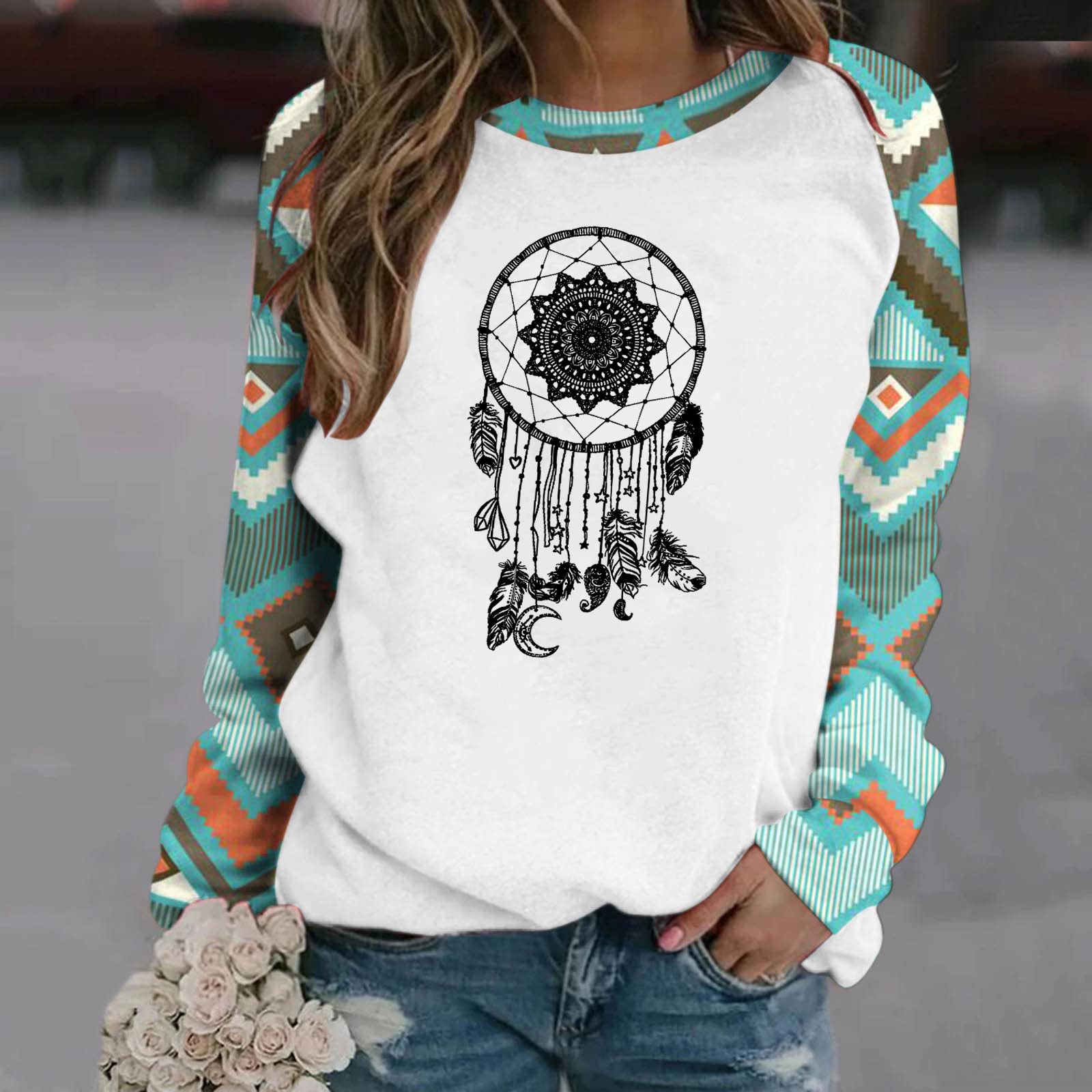 Wholesale Polyester Fiber Retro Geometric 3D Printed Long Sleeved Round Neck Hoodie