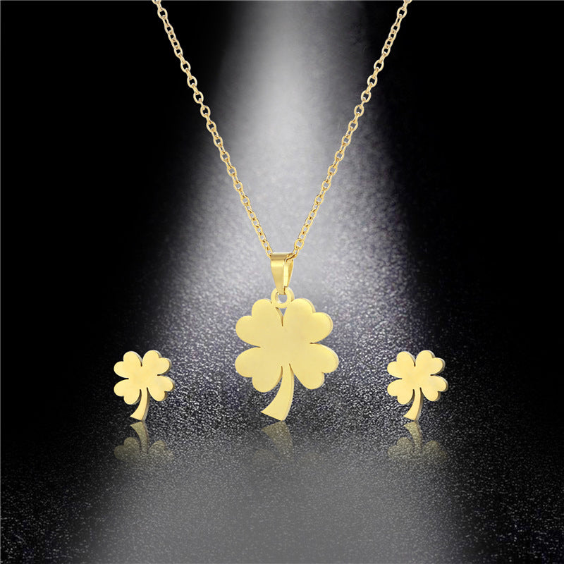 Wholesale Geometric Four Leaf Clover Necklace Earrings Set