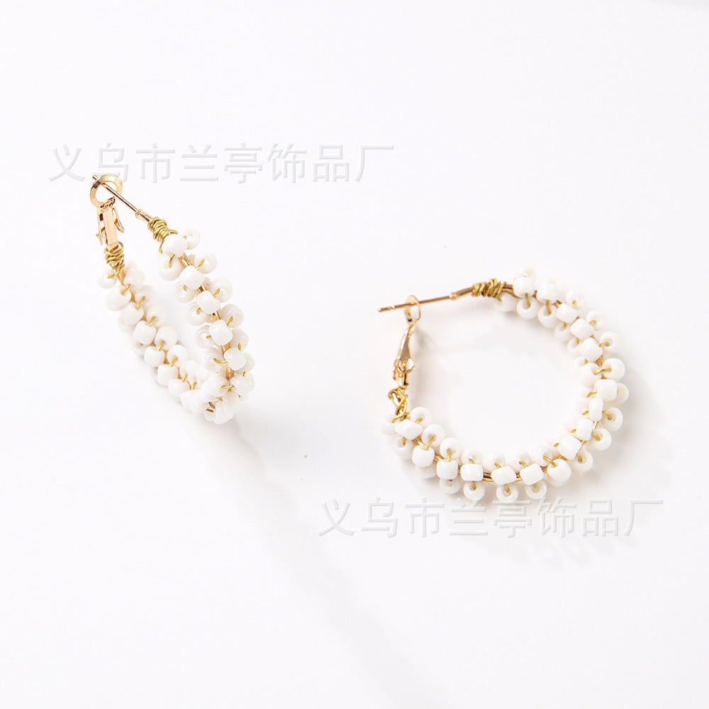 Wholesale Bohemian Colorful Circle Hand Braided Rice Bead Earrings