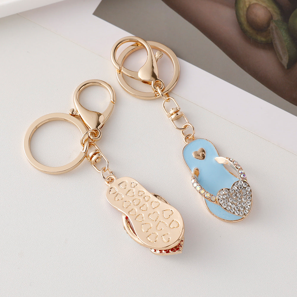 Wholesale Diamond-encrusted Love Small Slippers Car Metal Keychain