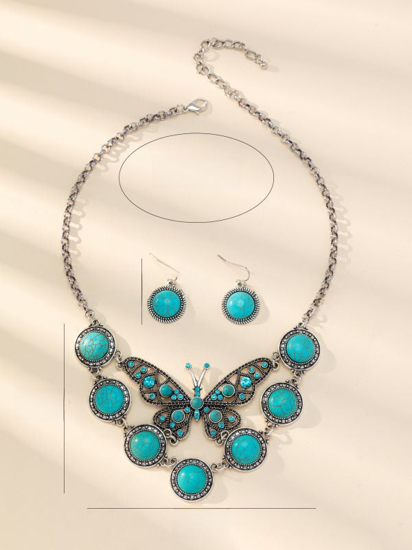 Wholesale Bohemian Vintage Turquoise Butterfly Necklace Earring Set