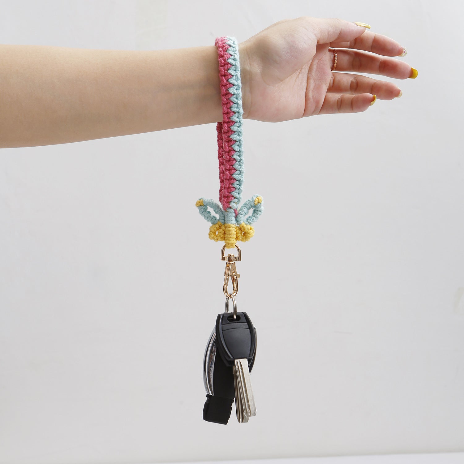 Wholesale Cotton Rope Hand Woven Butterfly Wristband with Keychain