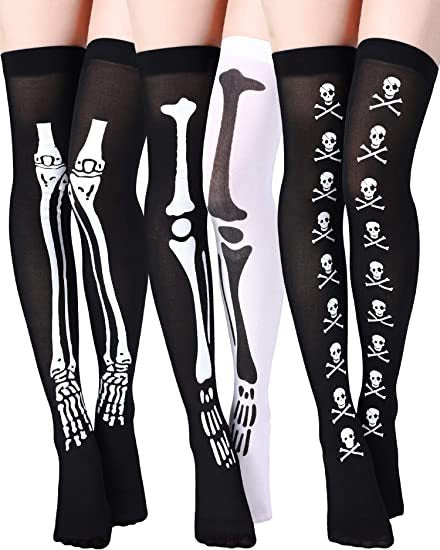 Wholesale Halloween Bat Spider Web Clown Skeleton Skull Over The Knee Socks