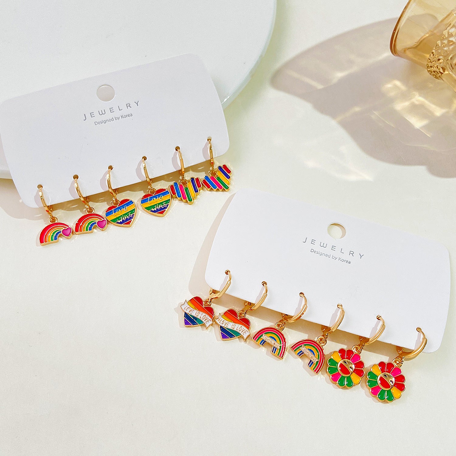 Wholesale Rainbow Heart Alloy Earrings