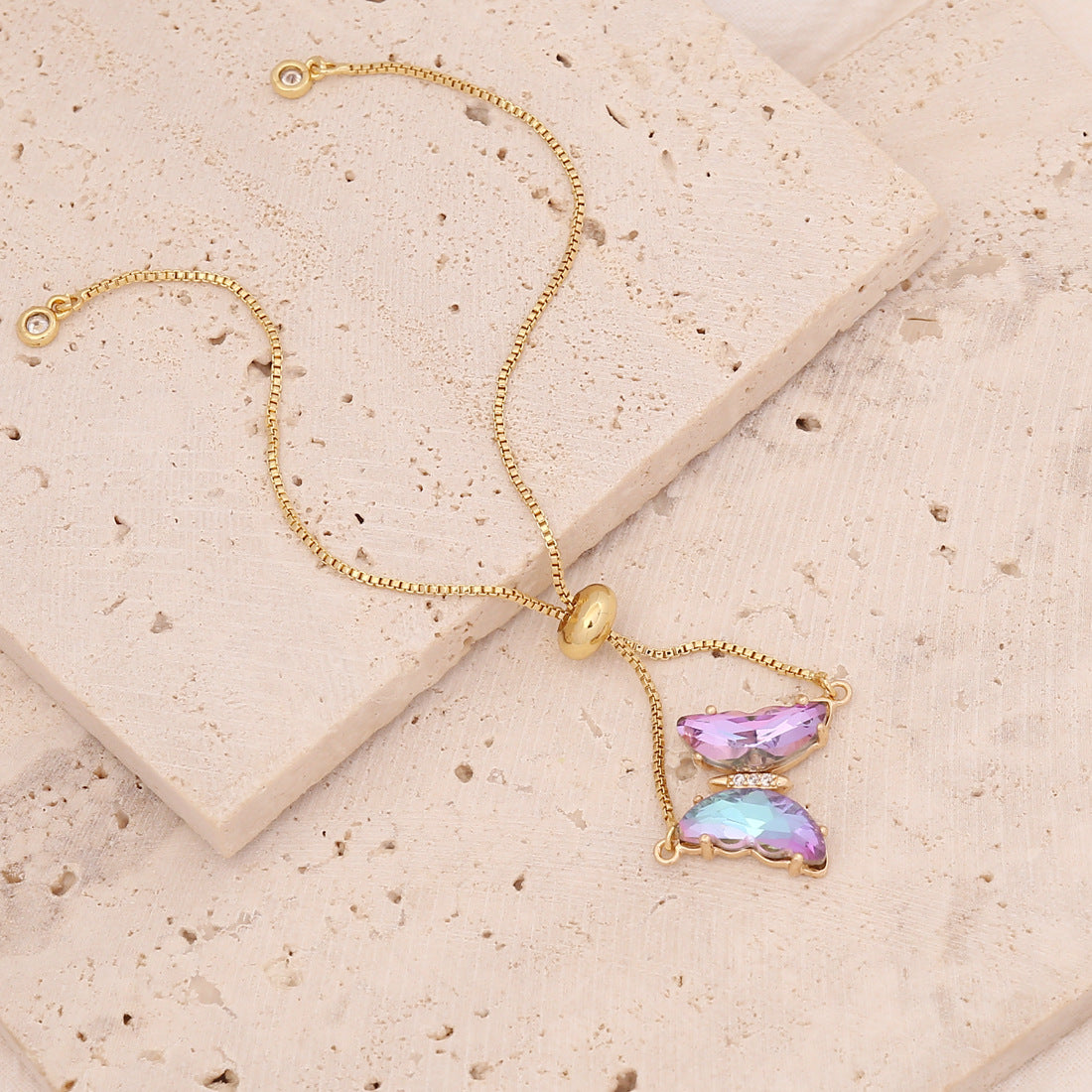 Wholesale Multicolor Zircon Butterfly Copper Bracelet