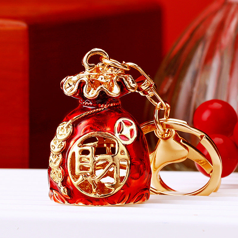 Wholesale Metal Pink Rhinestone Lucky Bag Keychain Chinese Style Car Key Accessory For Women Gift