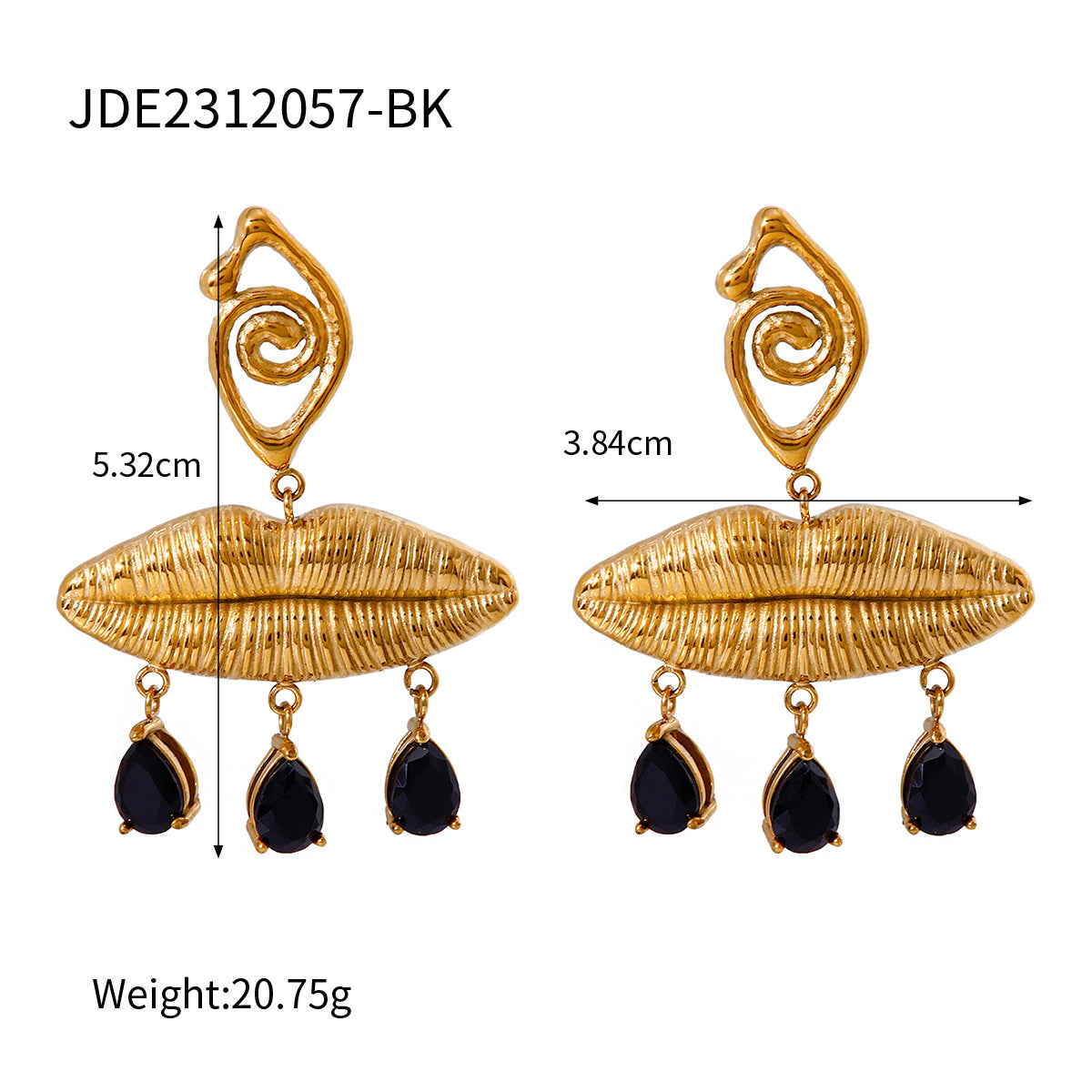 Wholesale 18k Gold Stainless Steel Rhinestone Spiral Devil Eye Pendant Earrings