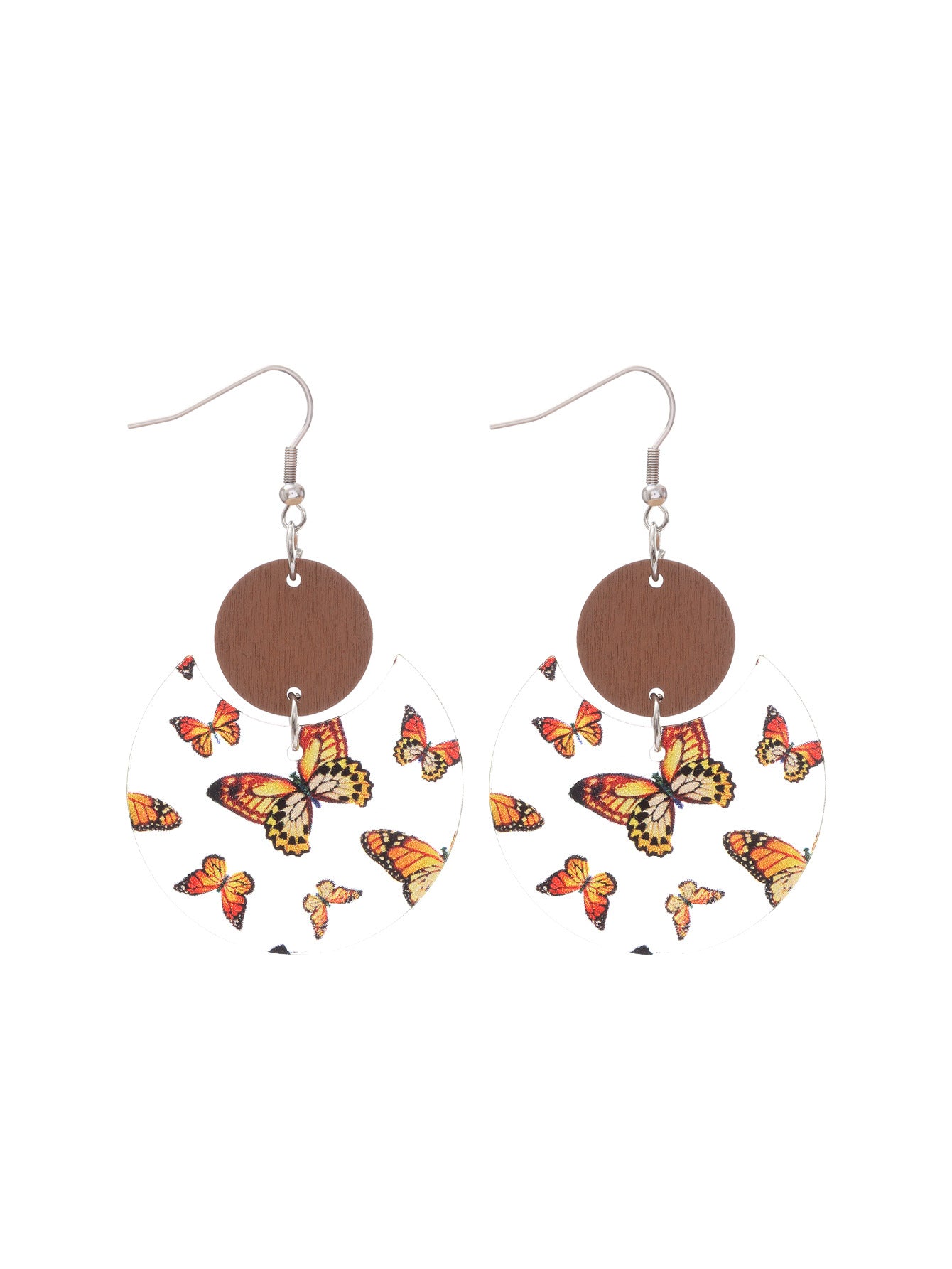 Wholesale Butterfly print acrylic and wood panel earrings