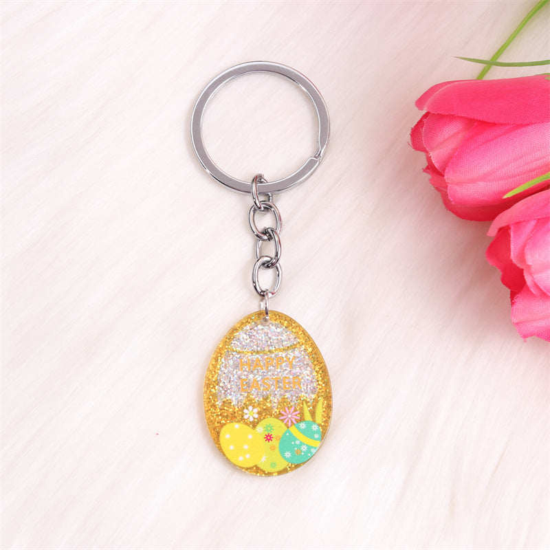 Wholesale Easter Eggs, Acrylic Colored Floral Rabbit Keychains