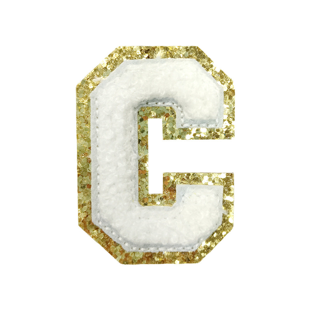 Wholesale White Towel Embroidered Alphabet Patches A Z With Gold Glitter Stylish DIY Accessory For Coats And Crafts