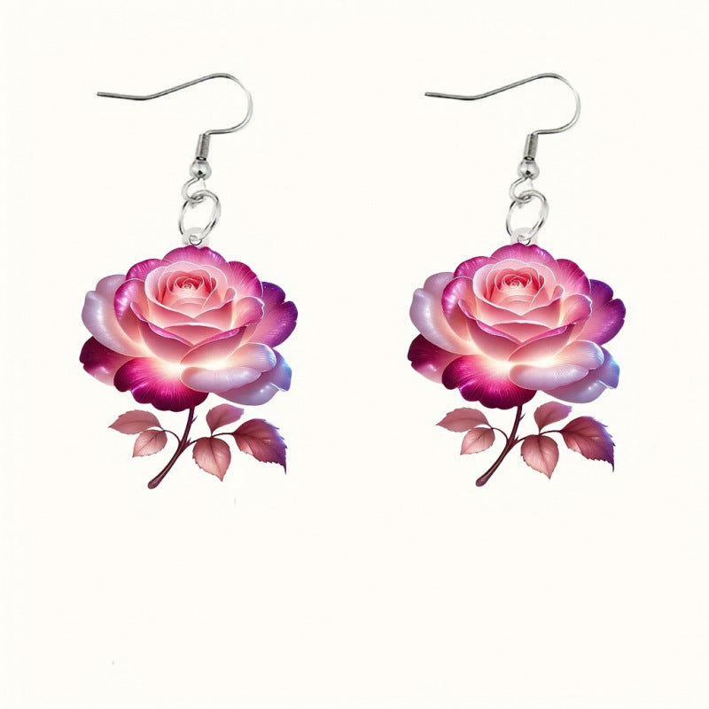 Wholesale Valentine' s Day Acrylic 2D Screen Rose Earrings Fashion  Earrings
