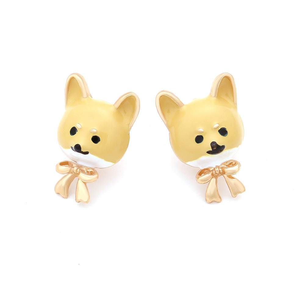 Wholesale Cartoon Enamel Bow Puppy Zinc Alloy Earrings