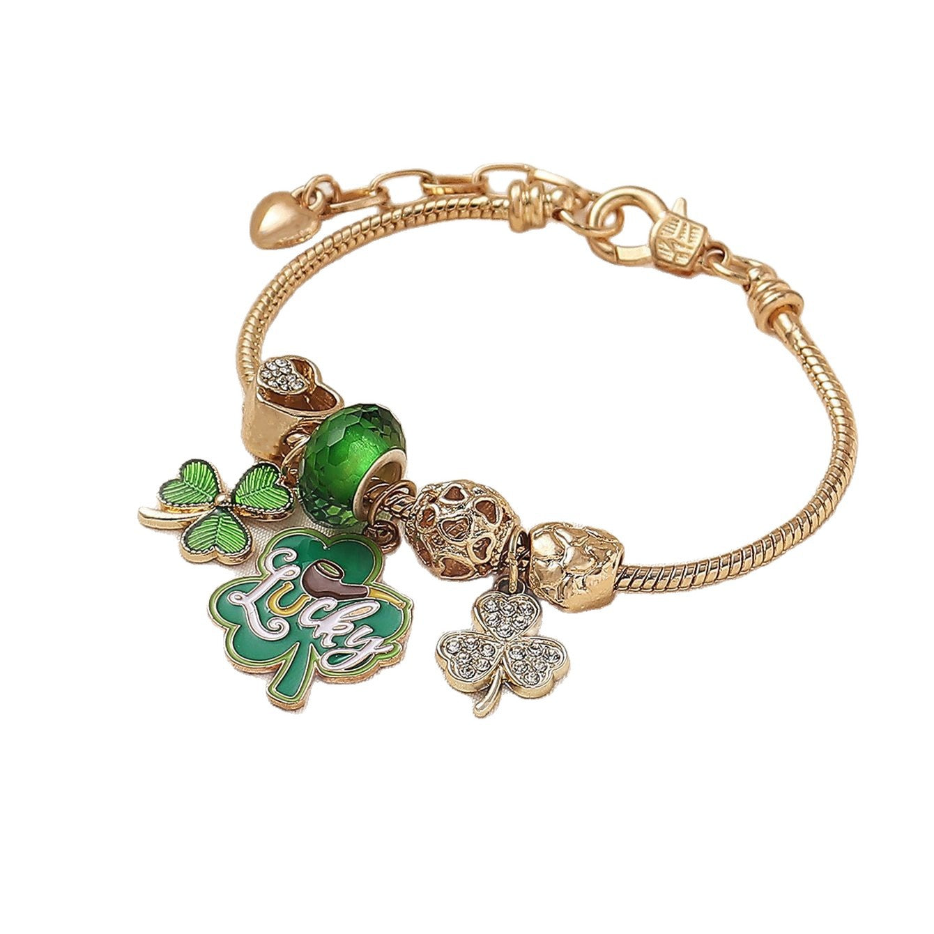 Wholesale St.  Patrick' s Day Shamrock Heart Bracelet