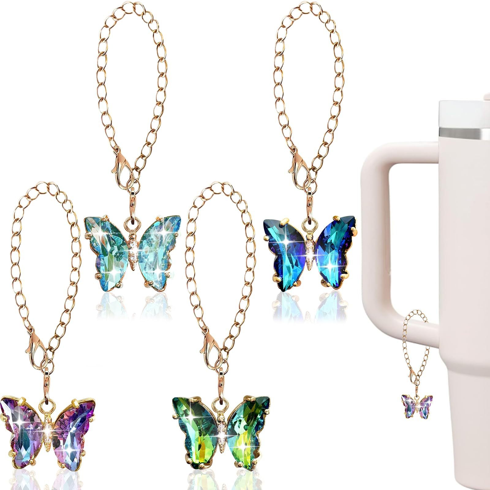 Wholesale Gradient Color Crystal Butterfly Chain Versatile DIY Water Cup Chain Accessories