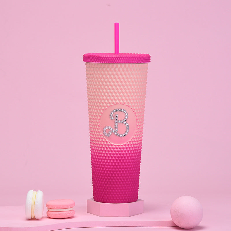 Wholesale double-layer plastic 710ml large capacity straw cup with hand durian diamond cup