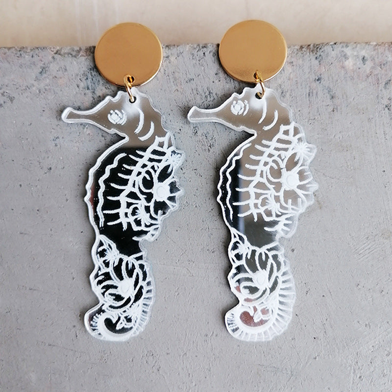 Wholesale 2pairs/pack Acrylic Summer Mirror Ocean Seahorse Earrings