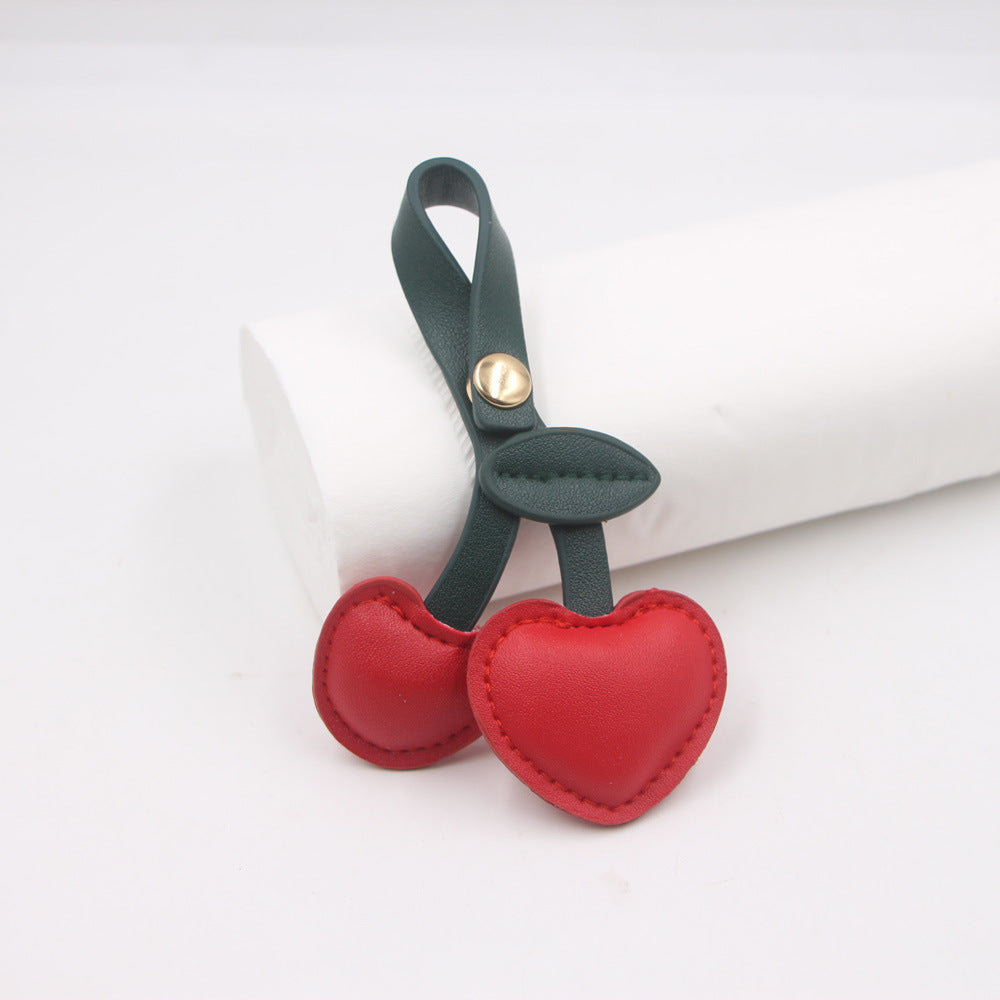 Wholesale Retro Cherry Faux Leather Bag Charm Keychain Pastoral Style Red Fruit Design Fashion Accessory Gift