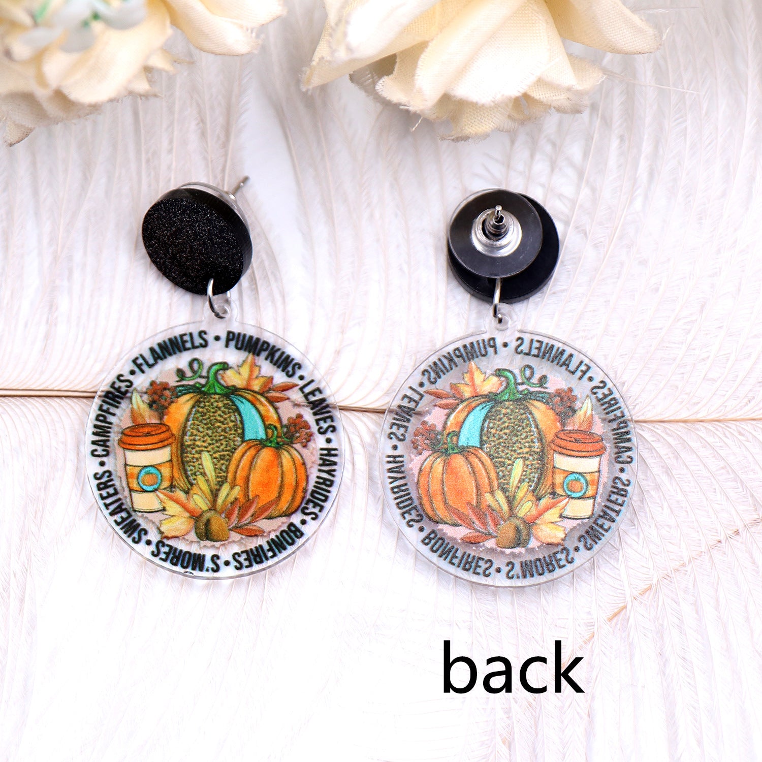 Wholesale Autumn Thanksgiving Harvest Festival Acrylic Pumpkin Laser Earrings