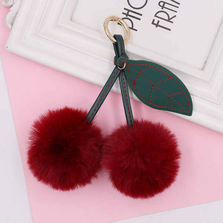 Wholesale Fruit Cherry Hairy Ball Book Bag Pendant Car Keychains