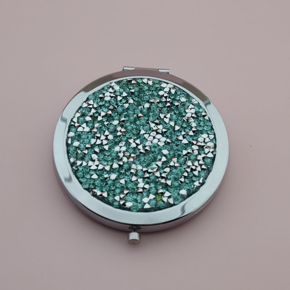 Wholesale Crystal Diamond Patch Circular Double-sided Mini Pocket Aluminum Mirror